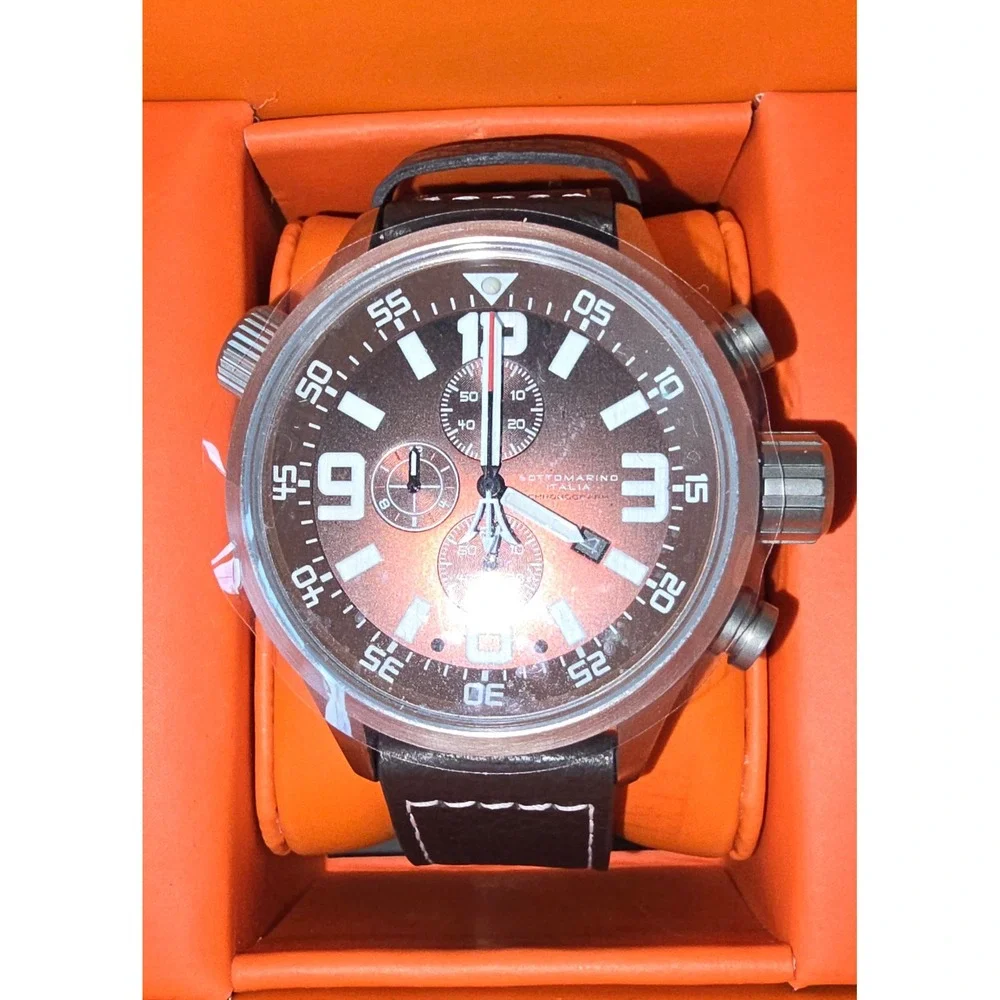 Sottomarino Italia Men Chronograph Brown Dial Leather Strap Watch SM70081-C